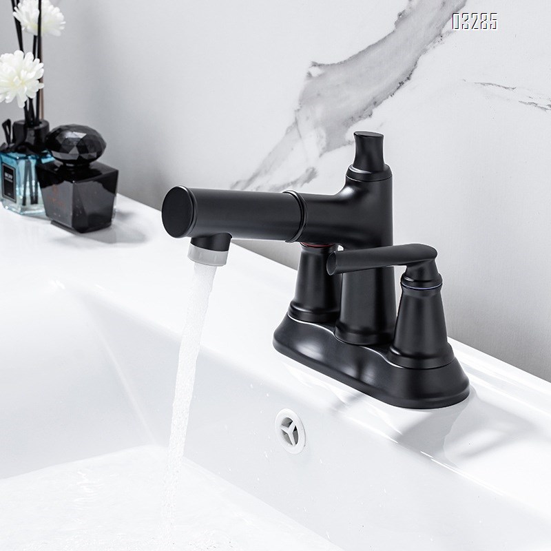 Black three-hole hot and cold water Separate faucet double-handle faucet for home use suitable for washbasin and bathroom Tap