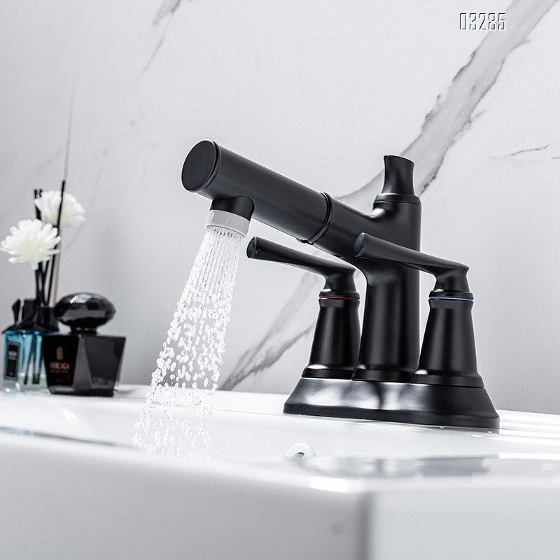 Black three-hole hot and cold water Separate faucet double-handle faucet for home use suitable for washbasin and bathroom Tap