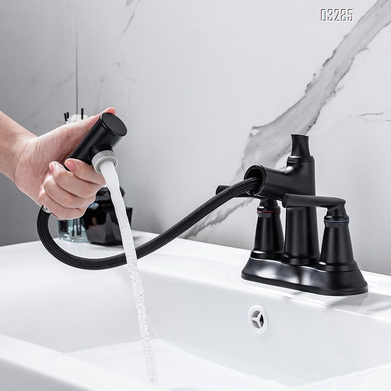 Black three-hole hot and cold water Separate faucet double-handle faucet for home use suitable for washbasin and bathroom Tap