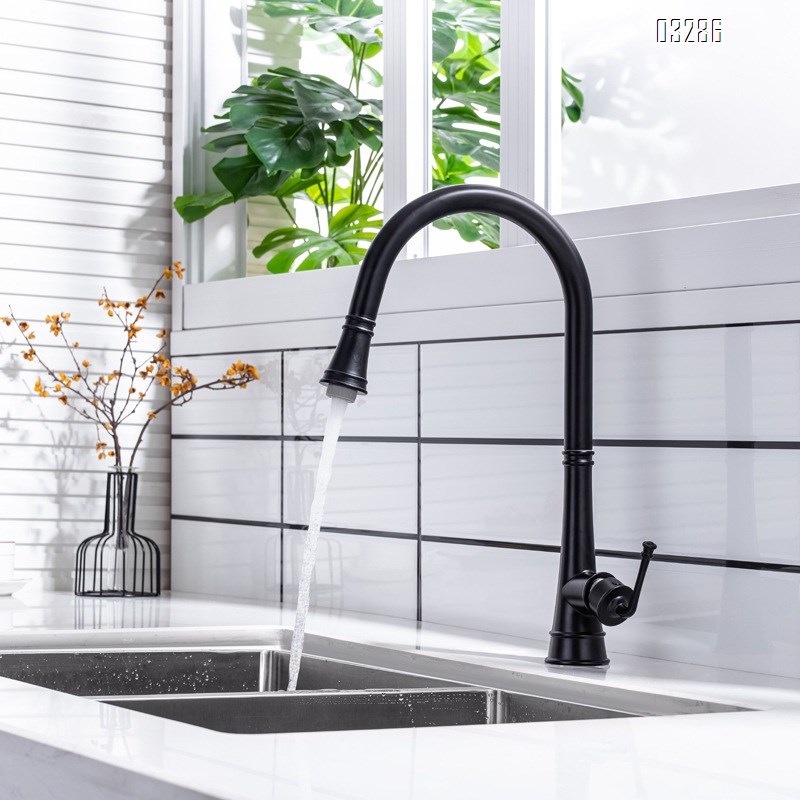 All Brass Black Retro hot and cold brass faucet kitchen pull-down hot and cold Kitchen sink Single Handle and Hole faucet