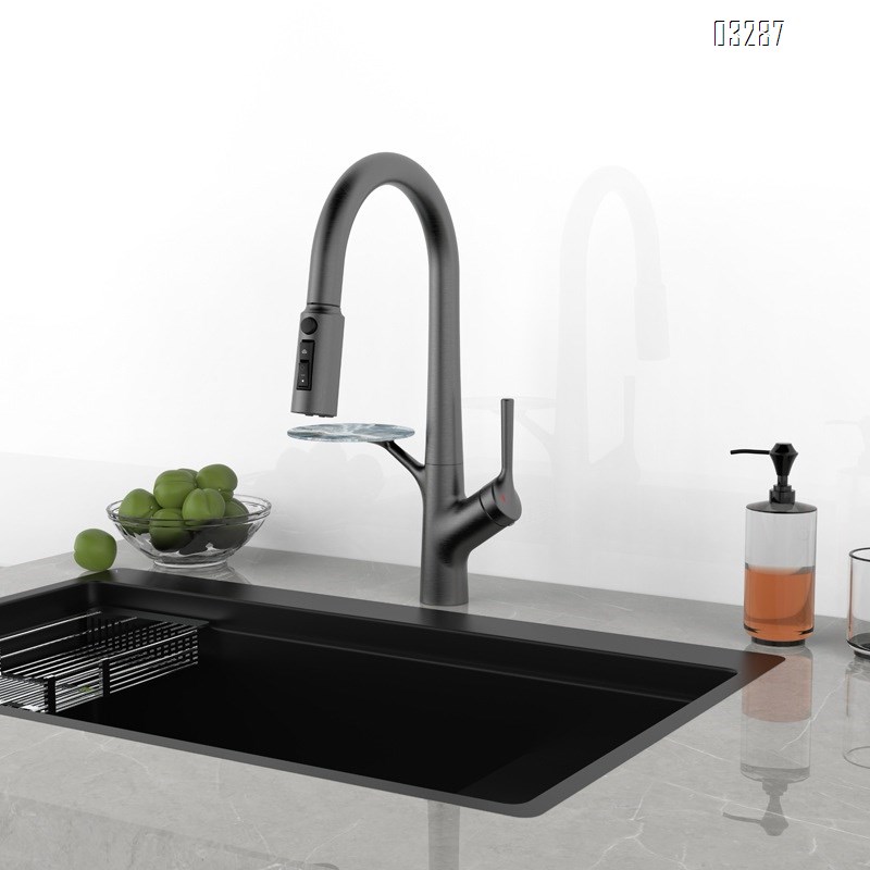 All-Brass kitchen faucet with rotatable pull-Down type vegetable sink and dish wash basin cold and hot water spout with storage