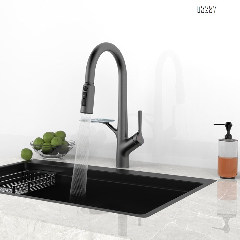 All-Brass kitchen faucet with rotatable pull-Down type vegetable sink and dish wash basin cold and hot water spout with storage