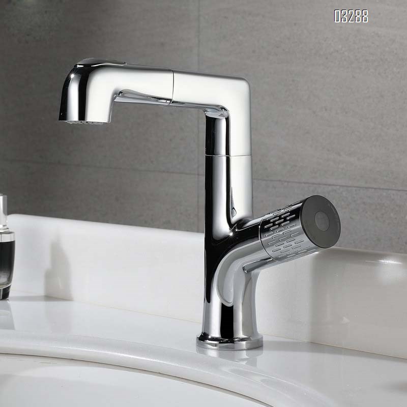All Brass Pull-out Basin Faucets Cold and Hot water bathroom sink Single Hole and Handle Chrome Basin Faucets