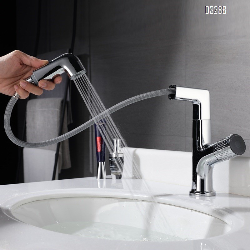 All Brass Pull-out Basin Faucets Cold and Hot water bathroom sink Single Hole and Handle Chrome Basin Faucets