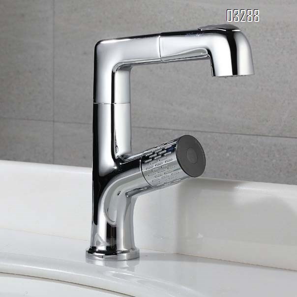 All Brass Pull-out Basin Faucets Cold and Hot water bathroom sink Single Hole and Handle Chrome Basin Faucets