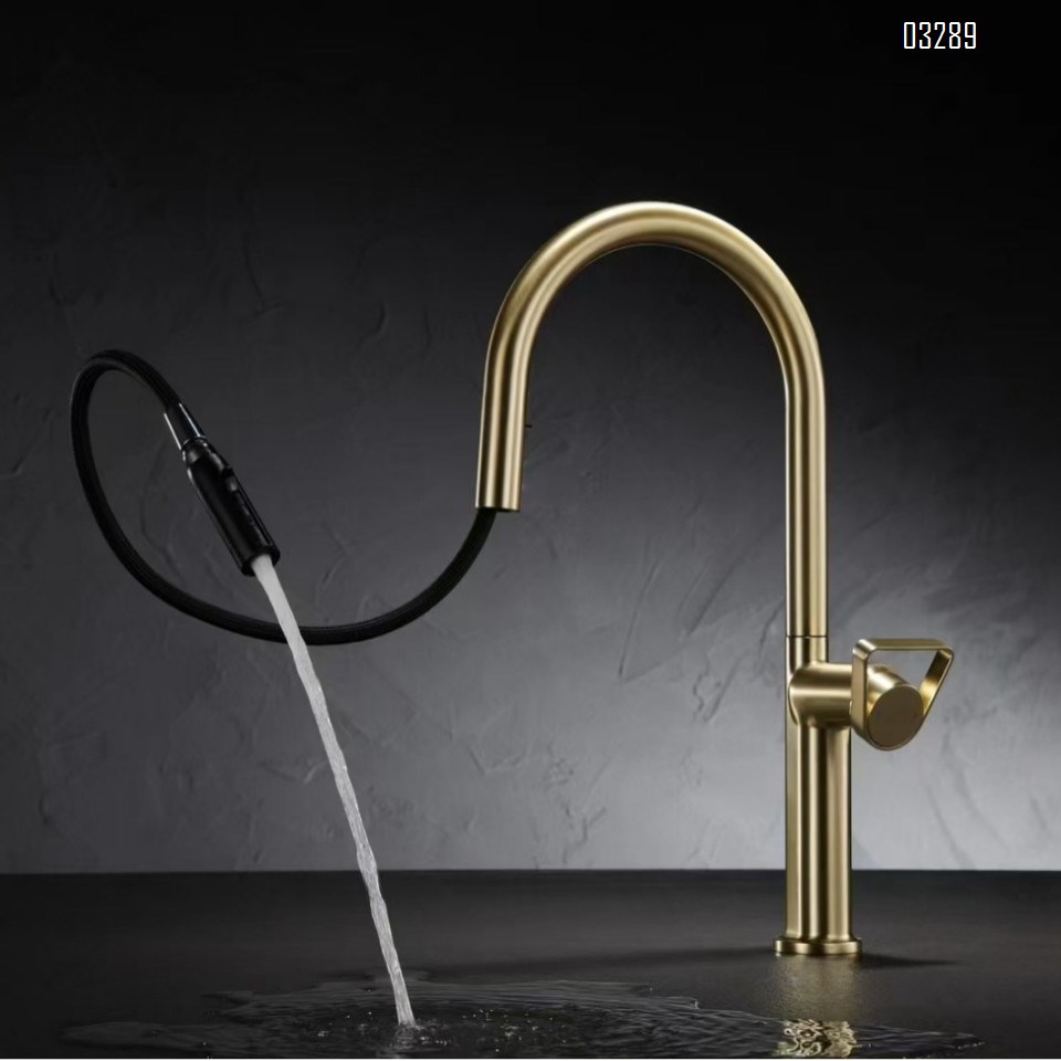Brass kitchen cold and hot pull-put waterfall kitchen pull-down home stretch balcony cabinet faucet