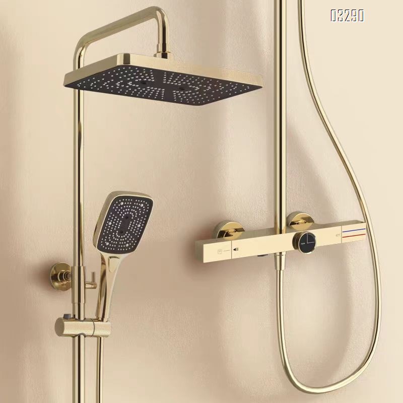 Full Brass shower head set bathroom shower with temperature control gold for home use luxurious new Chinese style