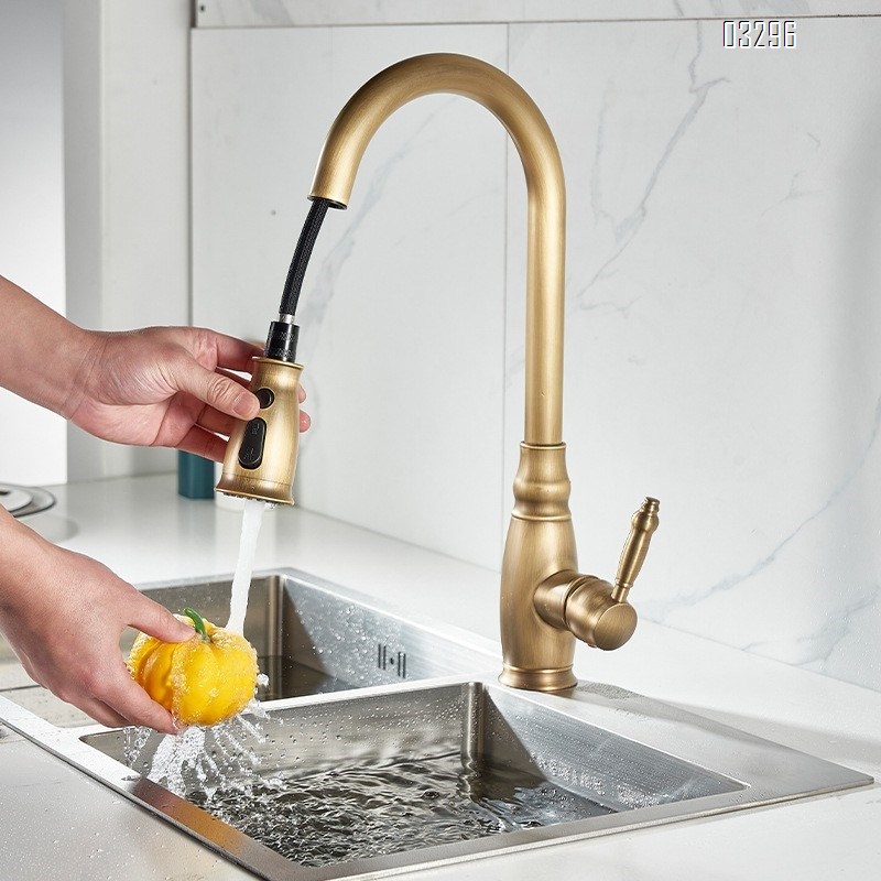 Champagne Gold Kitchen Faucet with Pull Down Sprayer 3 Functions, Single Handle Kitchen Sink Faucet Gold Faucet for Kitchen Sink