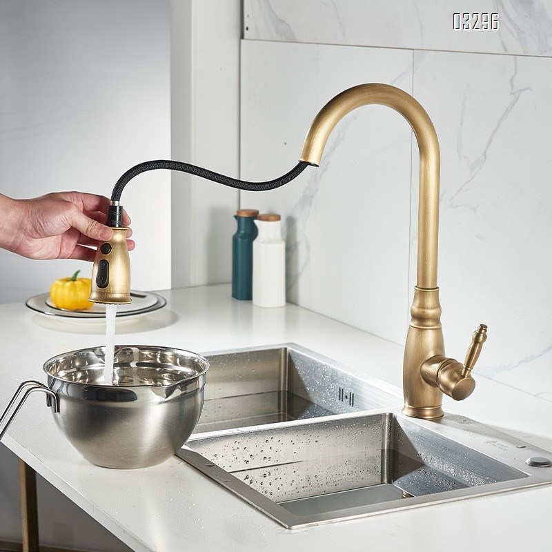 Champagne Gold Kitchen Faucet with Pull Down Sprayer 3 Functions, Single Handle Kitchen Sink Faucet Gold Faucet for Kitchen Sink