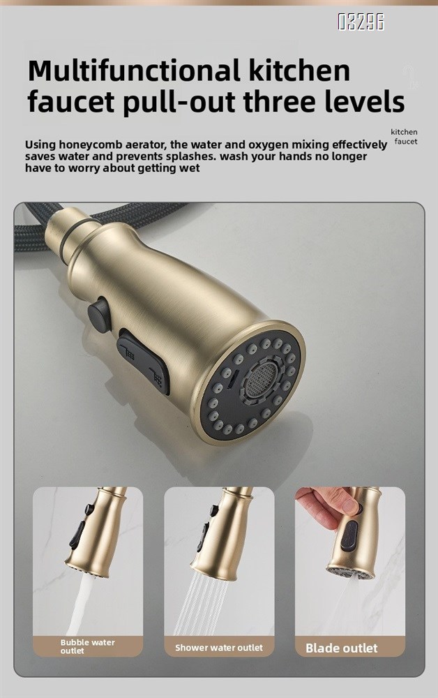 Champagne Gold Kitchen Faucet with Pull Down Sprayer 3 Functions, Single Handle Kitchen Sink Faucet Gold Faucet for Kitchen Sink