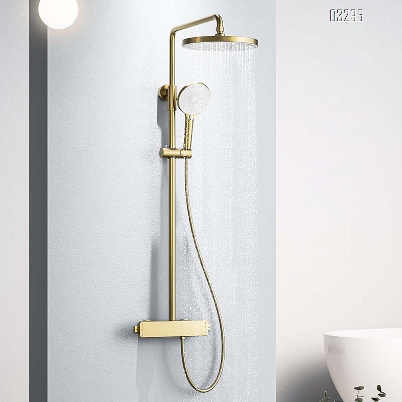 Golden minimalist thermostatic shower head set for home bathroom shower faucet room shower device