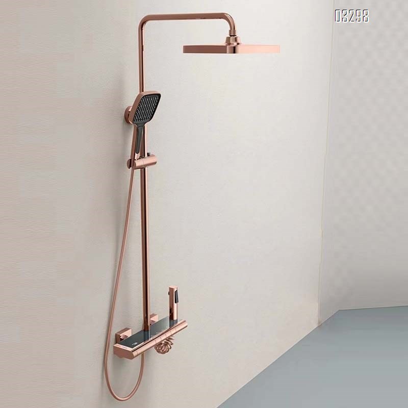 Luxury Shower Head with Temperature Display and Four Modes Adjustment Pure Brass Rain Shower Set