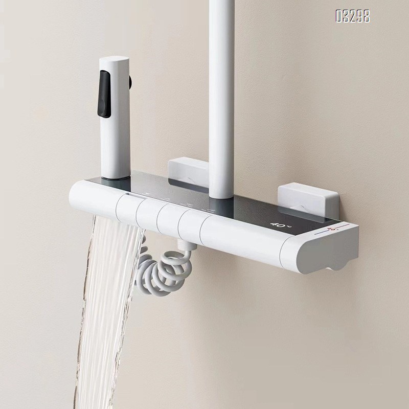 Luxury Shower Head with Temperature Display and Four Modes Adjustment Pure Brass Rain Shower Set