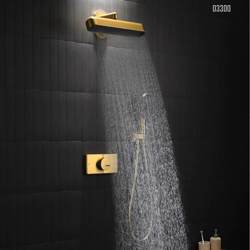 Gold Constant temperature concealed Wall-mounted shower head set with rain shower spray two-function large shower waterfall water mixing valve for home use