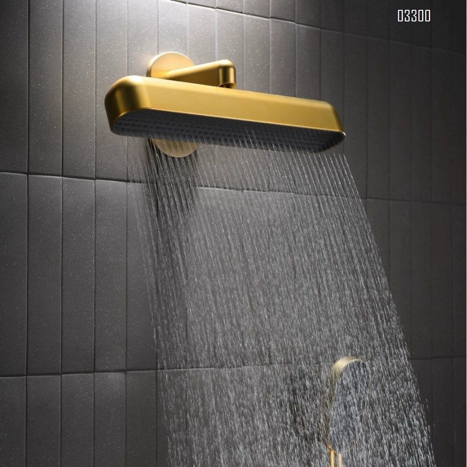 Gold Constant temperature concealed Wall-mounted shower head set with rain shower spray two-function large shower waterfall water mixing valve for home use