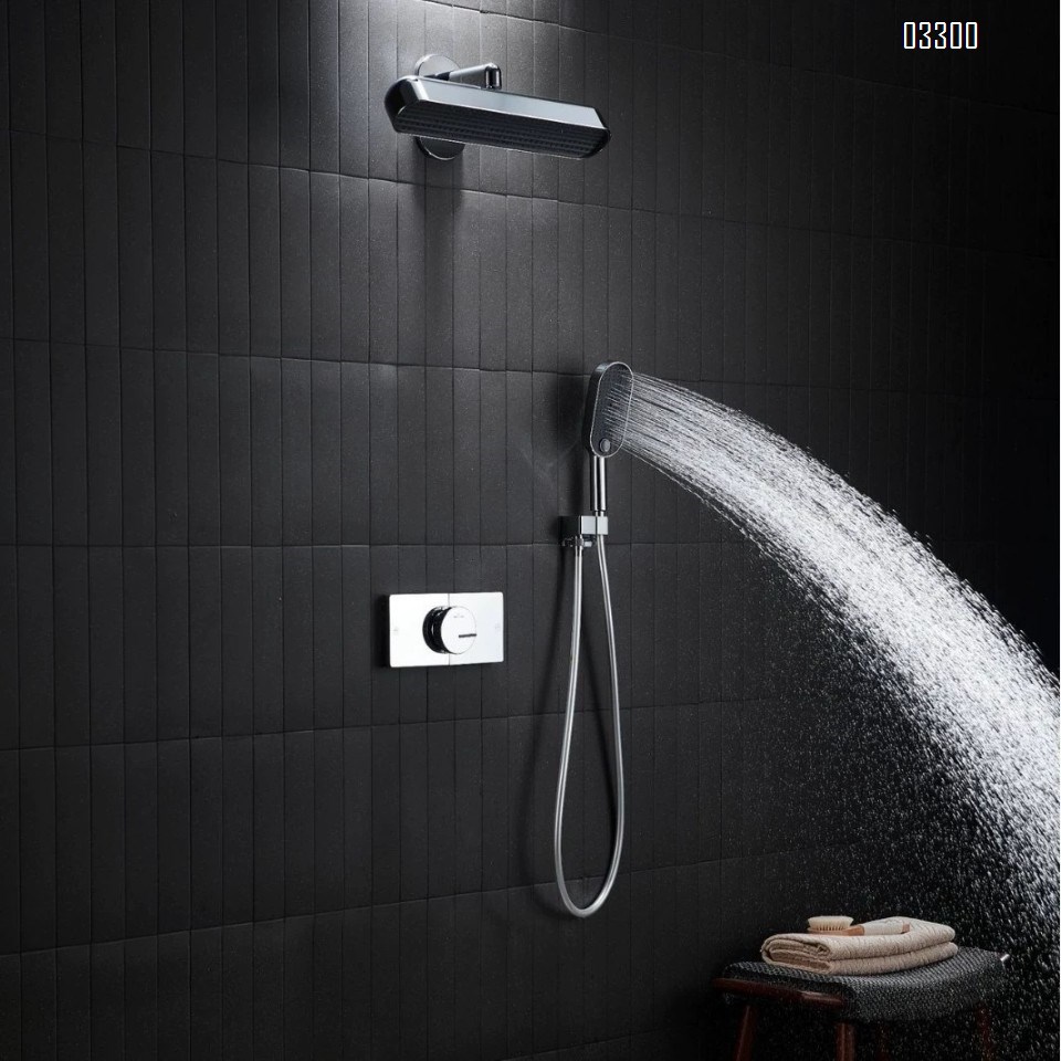Gold Constant temperature concealed Wall-mounted shower head set with rain shower spray two-function large shower waterfall water mixing valve for home use