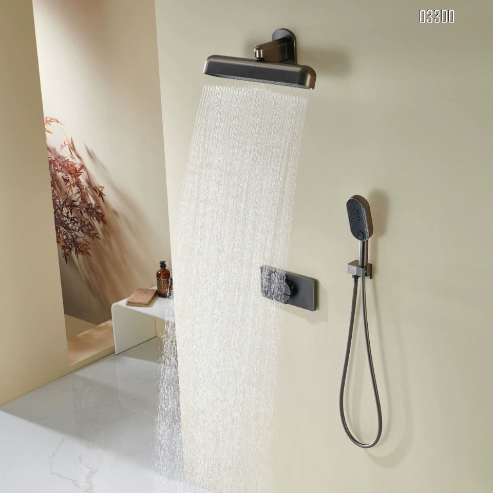Gold Constant temperature concealed Wall-mounted shower head set with rain shower spray two-function large shower waterfall water mixing valve for home use