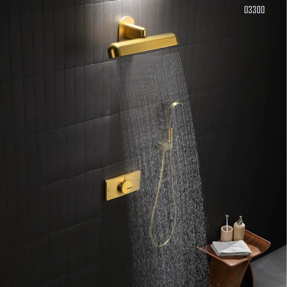 Gold Constant temperature concealed Wall-mounted shower head set with rain shower spray two-function large shower waterfall water mixing valve for home use