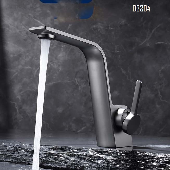All Brass bathroom sink  faucet with single hole for square wash basin in light gun gray Cold and hot water Tap