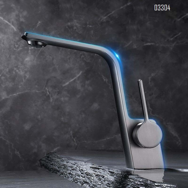 All Brass bathroom sink  faucet with single hole for square wash basin in light gun gray Cold and hot water Tap
