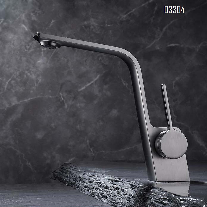 All Brass bathroom sink  faucet with single hole for square wash basin in light gun gray Cold and hot water Tap