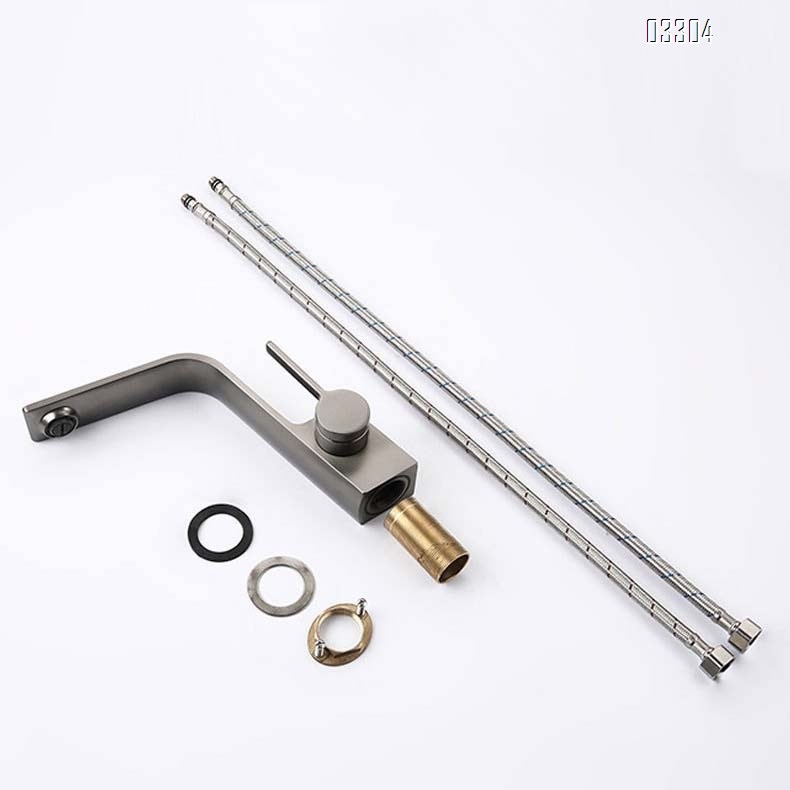 All Brass bathroom sink  faucet with single hole for square wash basin in light gun gray Cold and hot water Tap
