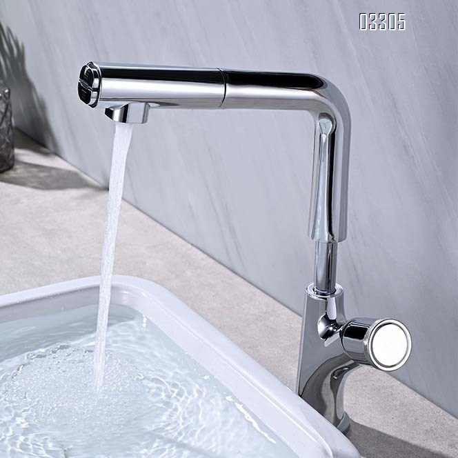 Full Brass lift and lower wash basin faucet in chrome color 360-degree rotatable home use pull-out basin cold and hot faucet