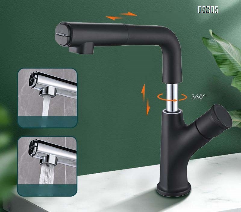Full Brass lift and lower wash basin faucet in chrome color 360-degree rotatable home use pull-out basin cold and hot faucet