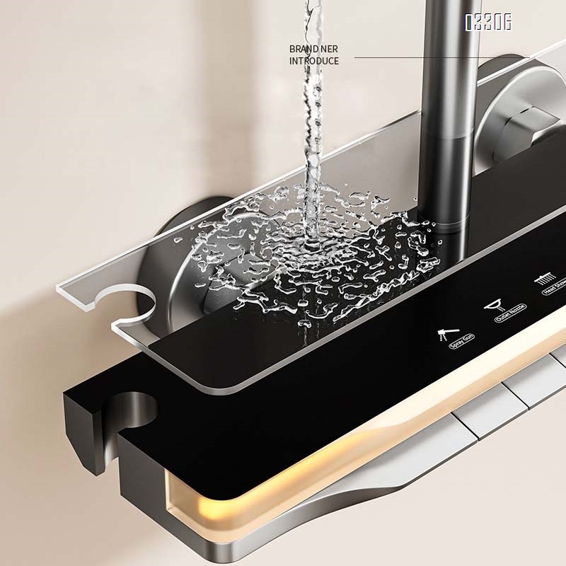 Stainless Steel Smart temperature control digital display keyboard four-gear atmosphere light shower head set