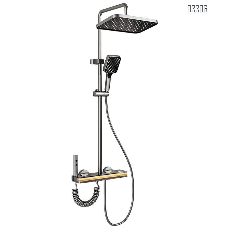 Stainless Steel Smart temperature control digital display keyboard four-gear atmosphere light shower head set