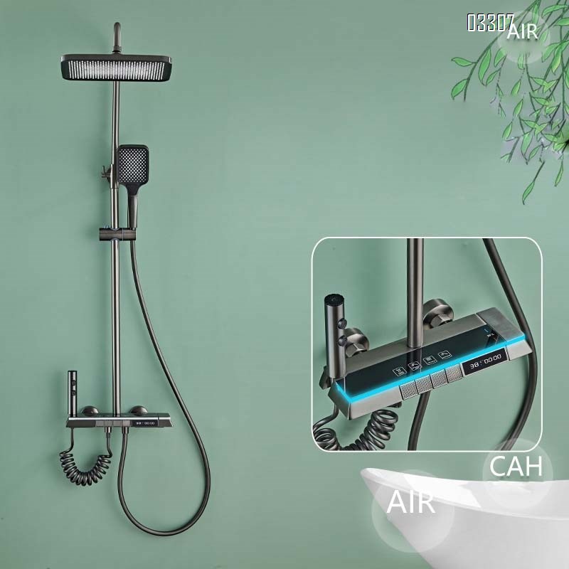 Brass Luxury Gun gray water plating brushed process pressure shower head set pressure bathroom full copper full set