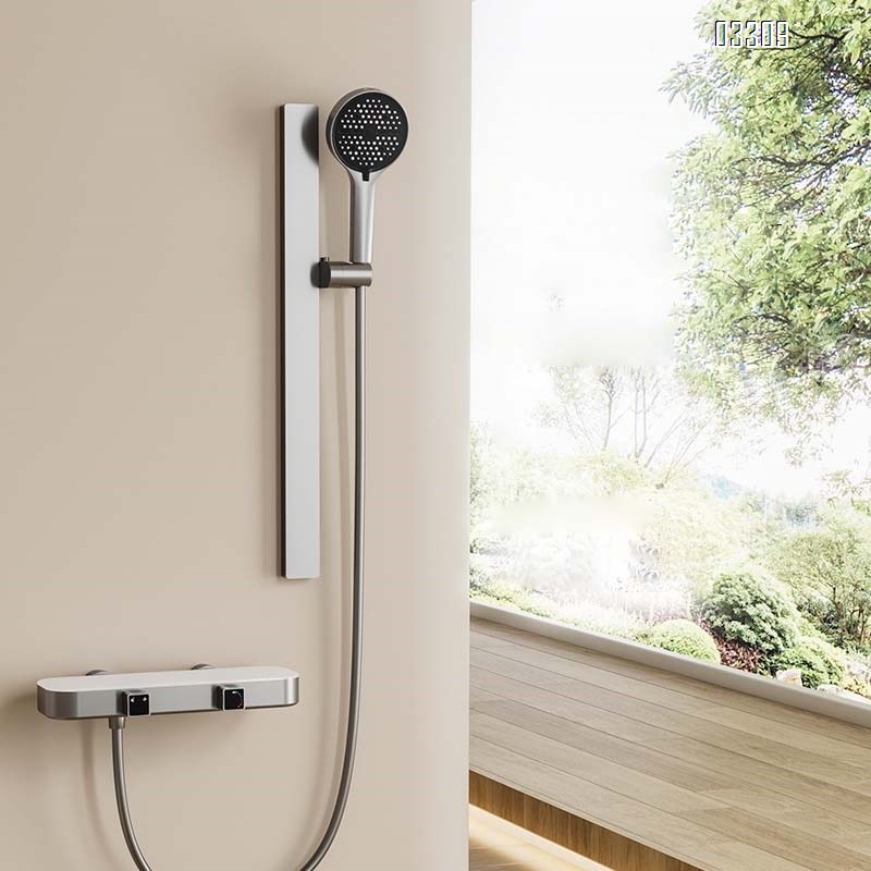 New Simple Storage Rack Shower Set Constant Temperature Digital Display Bathroom Ambient Light Home Use Shower Head