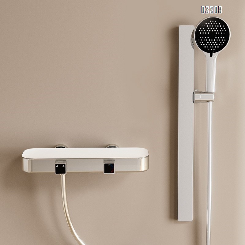 New Simple Storage Rack Shower Set Constant Temperature Digital Display Bathroom Ambient Light Home Use Shower Head