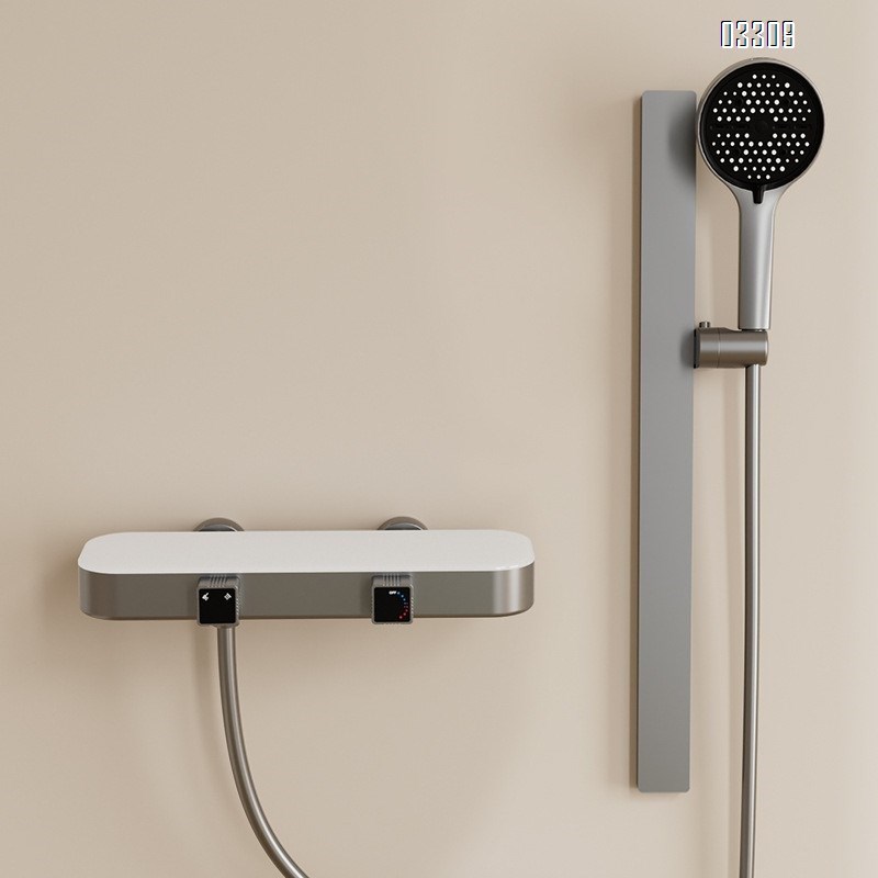 New Simple Storage Rack Shower Set Constant Temperature Digital Display Bathroom Ambient Light Home Use Shower Head