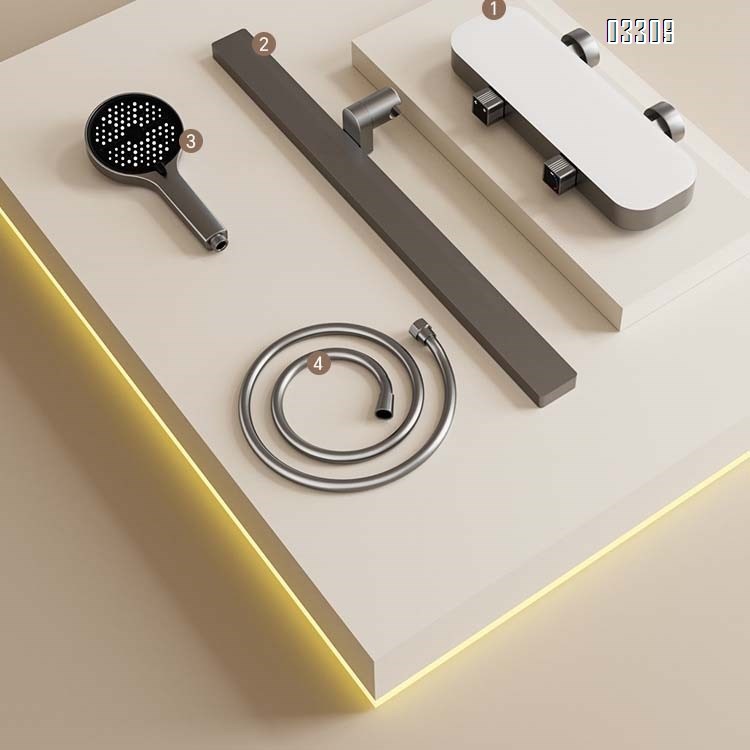 New Simple Storage Rack Shower Set Constant Temperature Digital Display Bathroom Ambient Light Home Use Shower Head