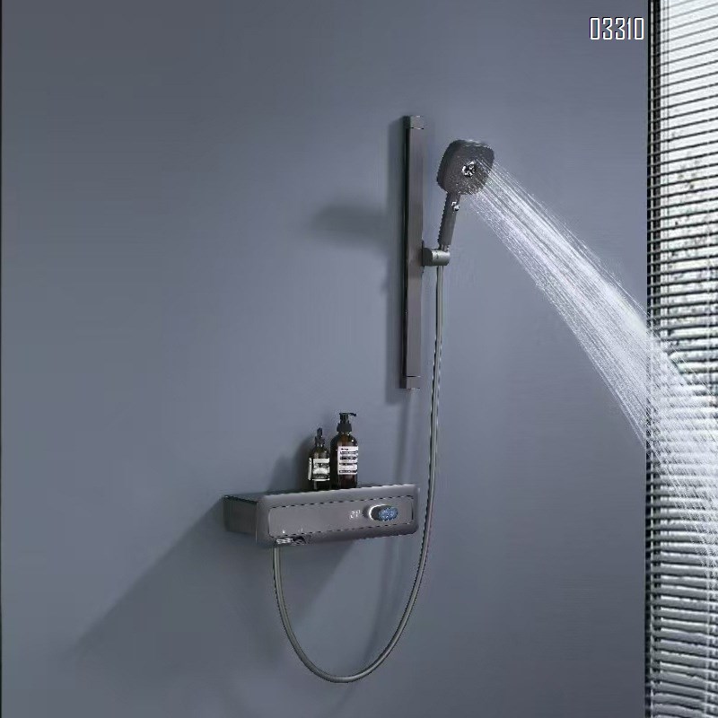 Shower Head Set Home Use Gun Grey Bathroom Cold and Hot Water with Storage Three-speed Digital Display Shower Head