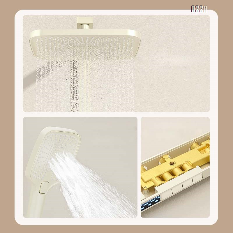 Shower Head Set Home Use Cream White Bathroom Cold and Hot Water with Storage Three-speed Digital Display Shower Head