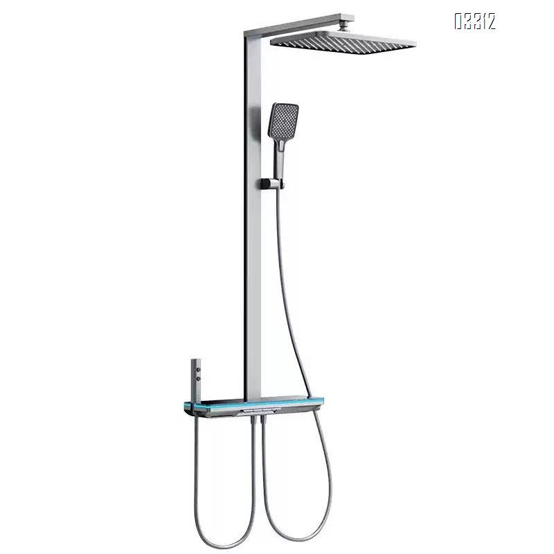 Digital display constant temperature shower head set with piano key full Brass pressure increase square pipe gun gray atmosphere light bath device