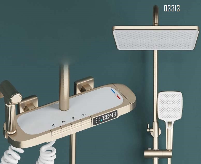 Full Brass digital display atmosphere piano key gold shower head set home shower set pressure increase powerful shower set
