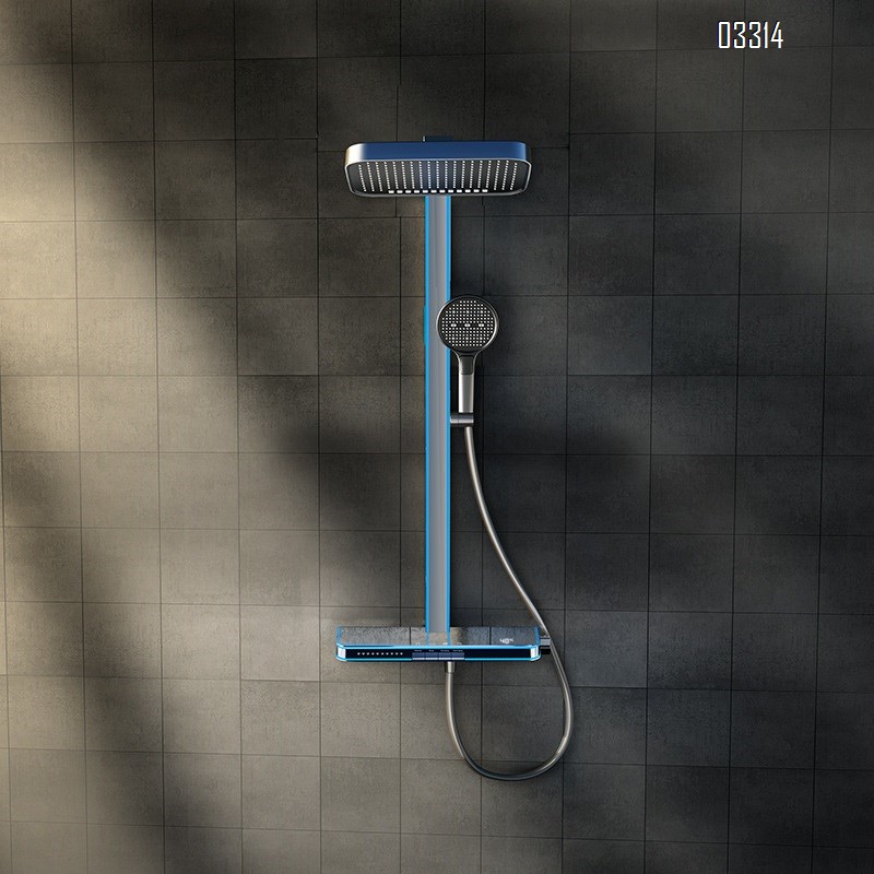 Shower Head set with back spray cold and hot intelligent display atmosphere light Brass home bathroom gun gray pressure spray head