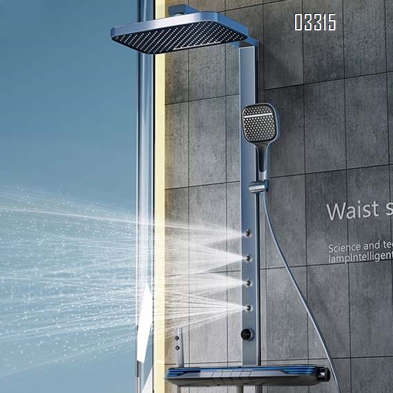 Gun gray bathroom all Brass shower set with digital display SPA shower waist spray five-speed storage shelf