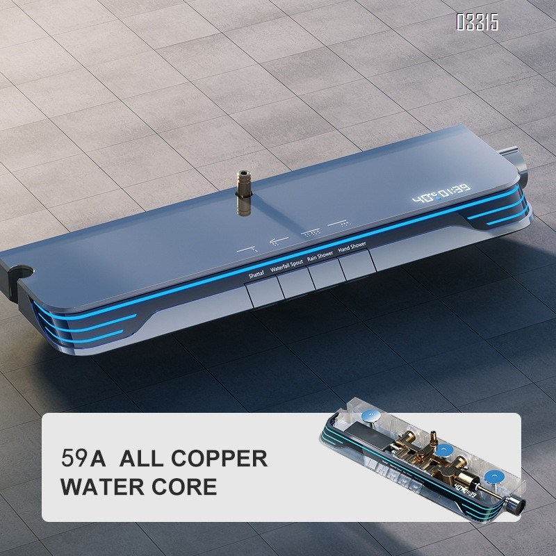 Gun gray bathroom all Brass shower set with digital display SPA shower waist spray five-speed storage shelf