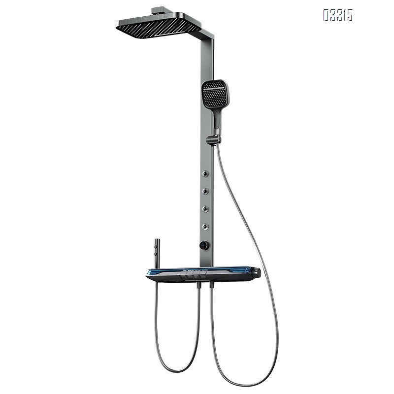 Gun gray bathroom all Brass shower set with digital display SPA shower waist spray five-speed storage shelf