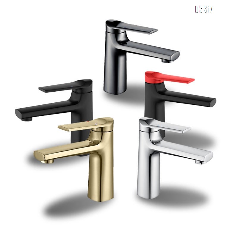 Brass single handle hot and cold faucet for wash basin with single hole countertop for home use black wash basin all copper wash basin Tap
