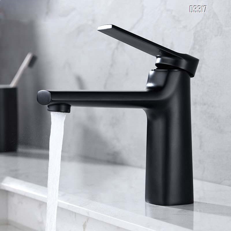 Brass single handle hot and cold faucet for wash basin with single hole countertop for home use black wash basin all copper wash basin Tap