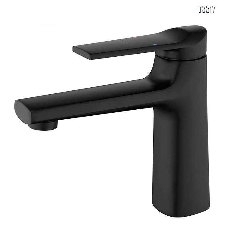 Brass single handle hot and cold faucet for wash basin with single hole countertop for home use black wash basin all copper wash basin Tap