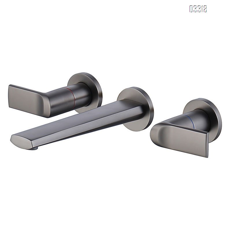 Brass wall-mounted recessed double handle cold and Hot bathroom sink  Black cold and hot water Three hole Separate basin faucet