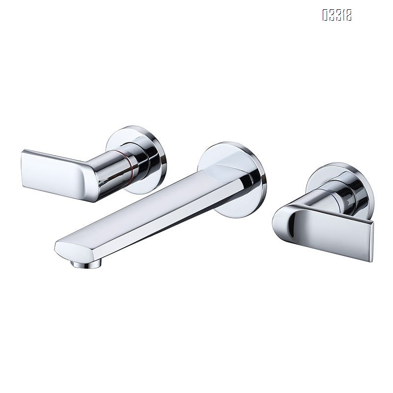 Brass wall-mounted recessed double handle cold and Hot bathroom sink  Black cold and hot water Three hole Separate basin faucet