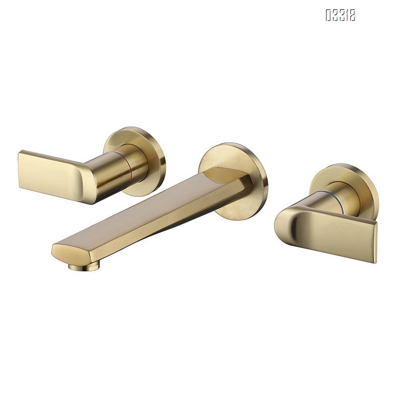 Brass wall-mounted recessed double handle cold and Hot bathroom sink  Black cold and hot water Three hole Separate basin faucet