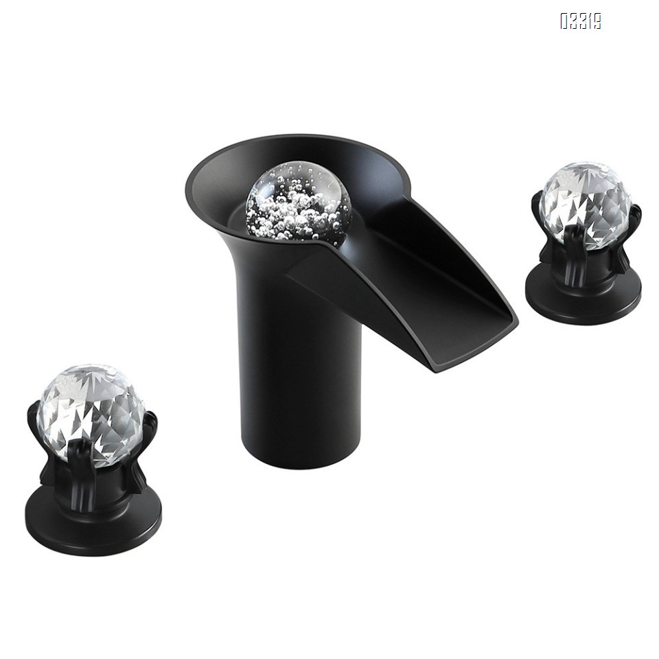 Brass crystal ball cold and hot LED temperature-sensitive color-changing luminous wash waterfall Three hole Separate basin faucet